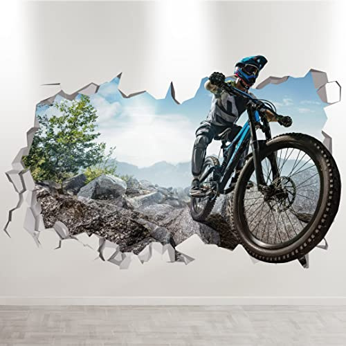 Autocollant mural 3D en forme de vélo BMX – Décoration de pièce esthétique – Décoration de vélo de montagne – Décoration murale pour chambre d'adolescent – Décoration murale de course de BMX –