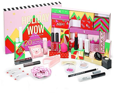 20 Piezas Calendario de Adviento de Belleza, Todo en Uno Maquillaje Juego, Kit de Regalo de Maquillaje con Sombras de Ojos Lápiz Labial, Completo Belleza Cosmética Makeup Set para Mujeres y Niñas
