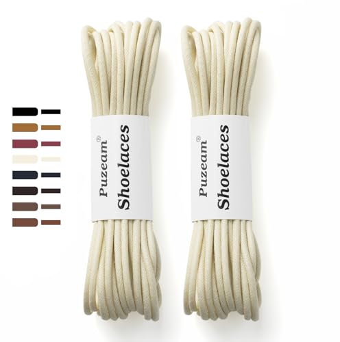 Puzeam 2 Pares 3mm Cordones Zapatos Redondos Encerados Crema 80 cm