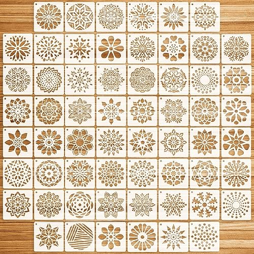 OOTSR 60 Stk Mandala-Schablonen Set, 7.62CM Zeichnung Malschablonen DIY Schablonen, Kunststoff Vorlagen für Scrapbooking Holz Boden Möbel Fliesen Leinwand Deko