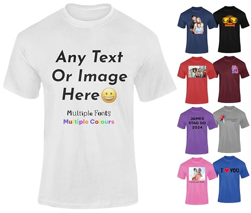 White Personalised Mens T-Shirts UK - Customise With Any Text And Photo, Long-Lasting Print Large