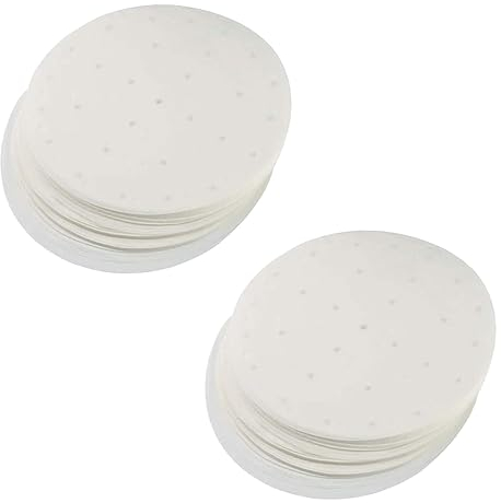 200 Pcs Bamboo Steamer Paper Perforated Parchment Round Air Fryer Liner 8.27 Inch Steaming Parchment Liner for Air Frying Steaming Basket Oven Baking Cooking