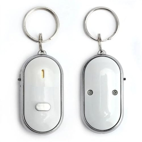 KeyFinder(White), Keychain Locator for Finding Lost Keys, Smart Key Finder, Whistle Activation, LED Sound Keychain, Alarm, and Flashing Light