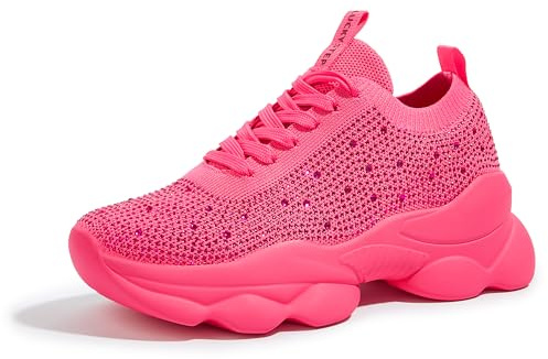 LUCKY STEP Women's Rhinestone Mesh Slip On Fashion Sneaker Sparkle Bling Shiny Chunky Rave Walking Shoes(Pink Rhinestone,6 B(M) US)
