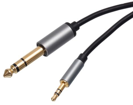QUARKZMAN 3.5mm Cable Auxiliar Trs Macho a 6.5mm Macho para Auriculares de Audio Auxiliar Hifi Cable de 3.3ft Trenzado de Nailon para Teléfono Auricular Altavoz Estéreo Echo Gris