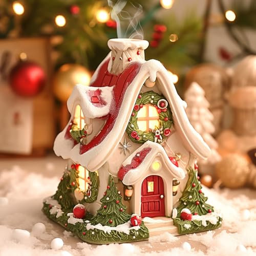 Weihnachtshäuser Räucherhäuschen, Weihnachtsdeko Häuser Räucherhaus, Weihnachtsdorf Häuser Räucherkegel Halter für Weinachtsdekorationen, Harz Mikrolandschaft Desktop Dekoration (A)
