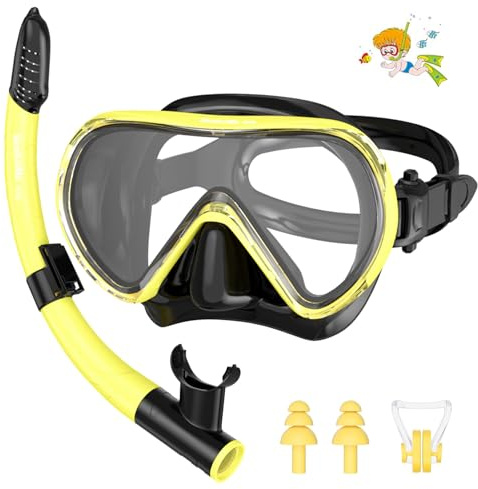 SkrekuiMa Maschera Subacquea Bambini per 4-14 Anni, Set Snorkeling Bambino con Maschera Subacquea e Boccaglio per Snorkeling e Immersioni, Maschera da Sub Antiappannamento e Anti-Perdite