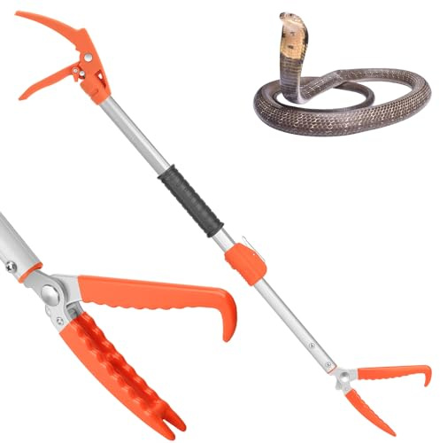 Kalkal Snake Grabber Tool, 60” Professional Aluminum Alloy Telescopic Rattle Snake Tongs, Reptile Grabber Snake Catcher Wide Jaw Handling Tool with Lock