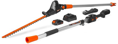 WEN 20V Max Cordless 20-Inch Hedge Trimmer Pole Saw with 14.6-Foot Reach, 2Ah Battery and Charger (20825)