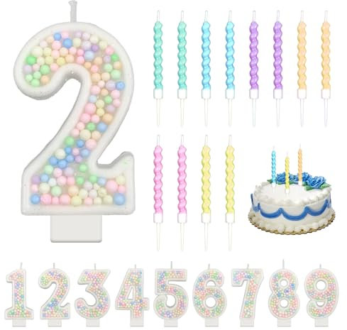 Bougies en Forme de Chiffres Macarons Pastel, Bougie d'Anniversaire à Paillettes Nacrées Couleur Bonbon, Bougie d'Âge avec 12 Bougies en Spirale pour Filles Fête à Thème Anniversaire(2)