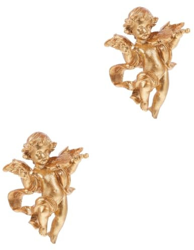 TOPPERFUN 2 Pezzi decorazione scultura angelo statue di angeli ornamenti Natale decorazione di figurine figura statua artigianato scultura figura in resina figurine di angeli D'oro