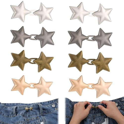 Hose Enger Machen Clip, 8 Paare Hosenbund Enger Machen Stern Hosenverkleinerung Hosen Verkleinern Clip Verstellbare Jeansknöpfe für Hosen Jeans Damen Rock