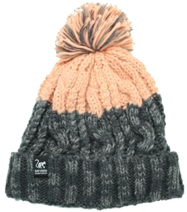 Surf Monkey Cappello invernale unisex con pompon taglia unica in pile interno, grigio / rosa, Taglia unica