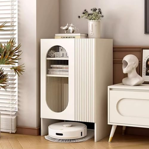 Soporte de aspiradora robot con puerta de vidrio templado, estante de barrido autovaciado, gabinete de almacenamiento de base abierta para un fácil cambio de agua, ideal para limpiadores robóticos