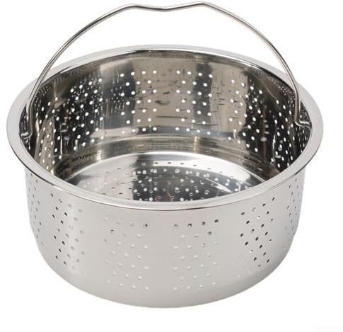 Inserto per cottura a vapore in acciaio inossidabile per pentola a pressione, cestello per vapore per verdure con manico in silicone, compatibile con pentole e cuociriso, 304 metallo (16,5 cm)