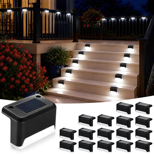 16 Pack Solar Fence Lights Outdoor Garden - Waterproof Dusk to Dawn Outdoor Lighting with Auto On-Off LED - Warm White LED Wall Light for Deck Yard Balcony Garage - 10 Lumens Glow Pathway Lighting
