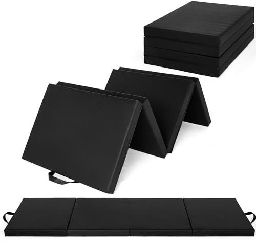 Folding Gymnastics Mat, 6x2Ft Thick Portable Exercise and Tumbling Pad for Home Gym, Pilates, Aerobics and Martial Arts Training, Four-Panel Folding Design