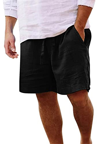 Pantaloncini Lino Uomo Estivi Bermuda Uomo Pantaloni Corti Cotone Leggero Comodo Baggy Pantaloncini Uomini Larghi con Tasche e Coulisse Sportivi Casual Pantalone Corto Shorts da Spiaggia Taglie Forti