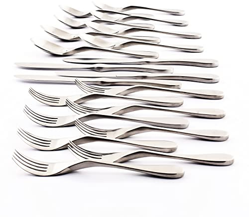 Knork Silverware Set - 20 Piece Matte Silver Cutlery set - Ergonomic Design Utensil sets, 18/10 Stainless Steel Forks Spoons and Knives set