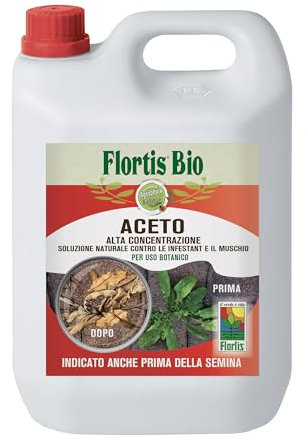 Flortis, Aceto Concentrato, Estratto da Vino e Frutta, Favorisce la Diminuzione del PH dell'Acqua, Svolge Azione Diserbante, Formato da 5L