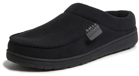 Dearfoams Mens Brendan Indoor/Outdoor Breathable Memory Foam Clog House Shoe With Wide Widths Slipper, Black Perforated, X-Large US