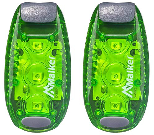 Malker LED Blinklicht Sicherheitslicht Set Sicherheit Licht für Kinder Schulranzen Nachtläufer Bergsteiger Hunde Leuchtanhänger mit Batterien Clip Dauerlicht und Blinklicht 2er(Grün)