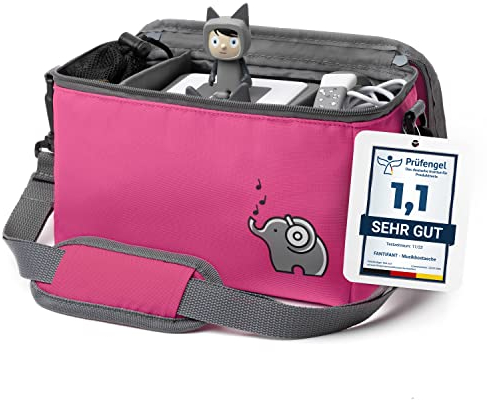 fantifant Musikbox Tasche für Tigerbox oder Toniebox Tasche für Box und Figuren – Flexible Innenfächer - Netzbeutel für Tigercards, Tonies Aufbewahrung oder Tonie Play Controller – flamingopink