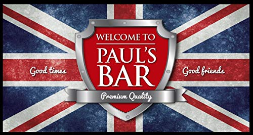 Personalised Bar Runner mat | Bar Coaster set- Union Jack flag Bar runner - Beer accessories gift, cafe, pub, man cave, home bar novelty gift bar set