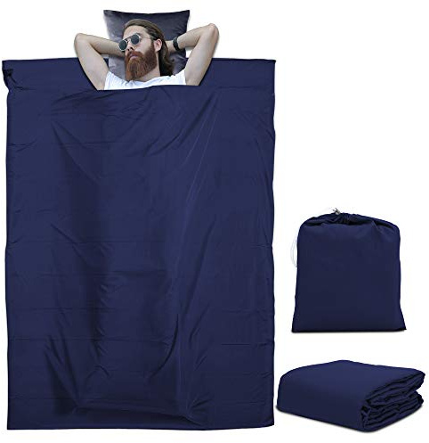 INTIRILIFE Polyester Sleeping Bag 115 cm x 210 cm in DARK BLUE - Lightweight Travel Sheet with Storage Bag perfect for Hostels – Camping Vacation Holiday Hostel Travelling Bed