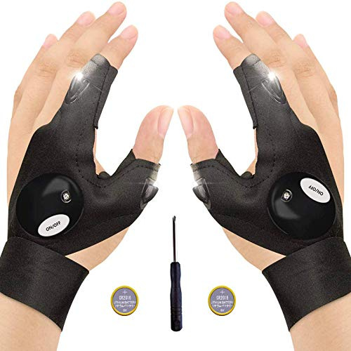 Baogaier - Guantes de Pesca, Regalo para Hombre y Mujer, Guantes de Linterna LED sin Dedos y Gadget insólito, útil para Trabajar en la Oscuridad, la Pesca, el Camping y el Senderismo