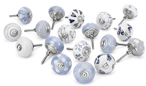 Ajuny juego de 20 pomos de cerámica blancos y grises, tiradores decorativos para cajones, armarios y puertas, para cocina, dormitorio y baño, estilo moderno, acabado brillante