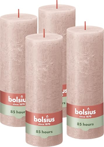BOLSIUS - Candela rustica pilastro - Rosa tenue - 19 cm - Confezione 4