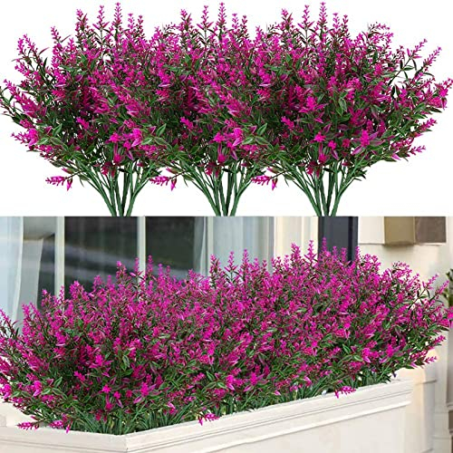 12 Bündel Künstliche Blumen Outdoor, Künstliche Kunstblumen UV-beständige Sträucher Pflanzen zum Aufhängen Pflanzer Zuhause Hochzeit Veranda Fenster Gartendekor (Fuchsie)
