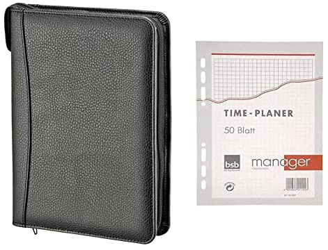 bsb,02-0502,Terminplaner AA8Organizer - 2021- circa A5 - schwarz - mit 6-Fach Lochung, nachfüllbar & Ersatzeinlage Notizen - Größe: circa A5-6-Fach Lochung - für bsb Manager Terminplaner Organizer