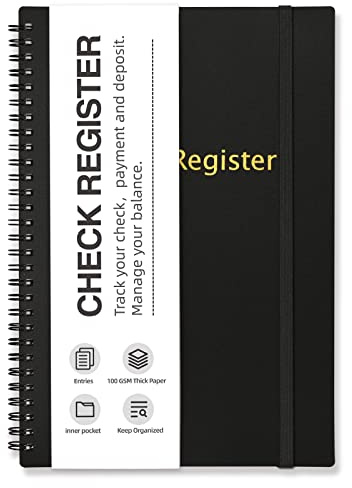 Check Registers for Personal Checkbook, Spiral Large Check Register Book, Budget Planner with Check Register for Personal and Work, 7.5'' x 10'' - Black