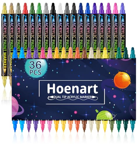 Hoenart 36 Farben Dual Tip Acrylstifte, Wasserfest Acrylmarker für Holz, Leinwand, Stein, Felsmalerei, Glas, Keramik Oberflächen, DIY Kunsthandwerk machen Art Supplies
