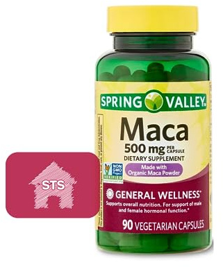 Spring Valley Maca Root 500mg Capsules, Organic Maca Root for Women and Men + STS Sticker.