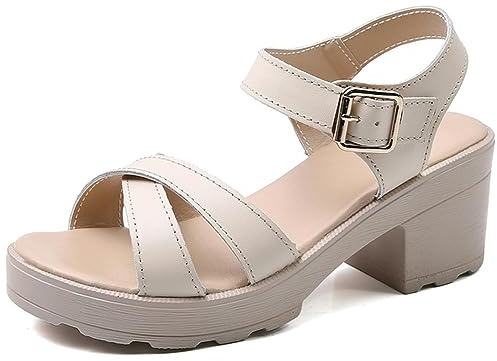 ZIRIA Sandalias de gladiador de tacón alto para mujer, cabeza abierta, sexy, tacón de bloque, zapatos de plataforma con hebilla de verano, talla 34-40