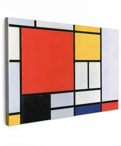 MuchoWow© Quadro Su Tela 90x60 cm Grandi Dimensioni Quadri Moderni Soggiorno Stampa Di Foto Decorazione Da Parete Con Cornice DipintiMondrian - Arte - Blu - Rosso - Bianco - Artiste