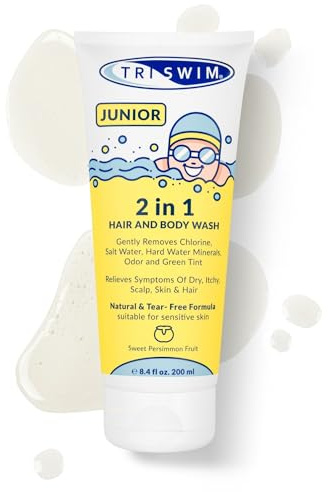 TRISWIM - Gel Douche Enfant Anti Chlore, Gel Douche Cheveux Et Corps Pour Enfants, Body Wash Pour Nageurs, Gels Douche Prévient les Démangeaisons de la Pea, Savons et Gels Douche (Kaki sucré 200 ml)