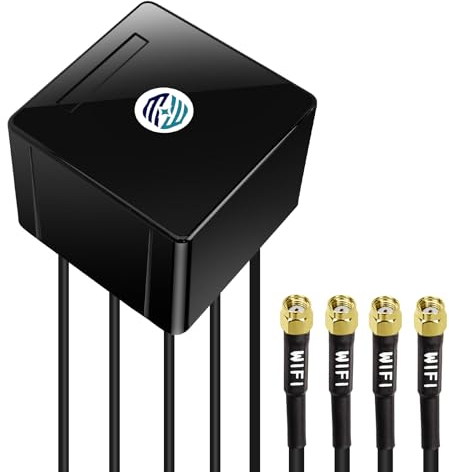 Maswell WiFi-antenn utomhus 4 x 4 MIMO, Omni 2.1-7,2 GHz WiFi-router Utomhusantenn för husbilar, WiFi, WiFi, 7, Bluetooth IoT ZigBee WiMax, motsvarande förlängningskabel LMR195 med RP-SMA