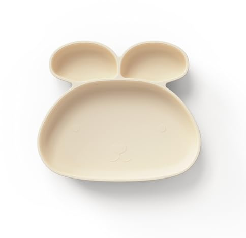 ÜneeQbaby Platos de Silicona para Niños en Forma de Kinder - Libre de BPA, Apto para Lavavajillas, Microondas y Horno - Perfecto para Niños Pequeños y Bebés (Bunny - Perla Tostada)