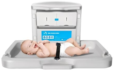 Qnemaei Cambiador comercial para bebé, soporte de pared para pañales, estación de cambio plegable para bebés/pañales adopta materiales seguros de polietileno de alta densidad para bebé, mesa de