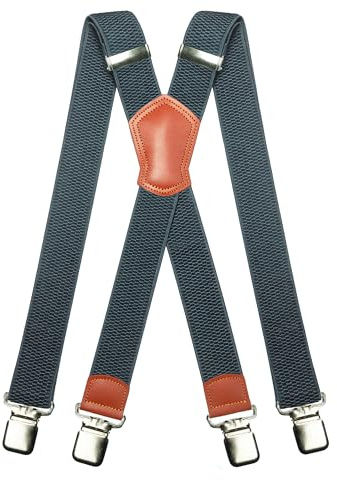JEMYGINS Bretelles pour homme de 3,8 cm de large avec 4 clips en métal, taille unique, réglables et élastiques, style X pour hommes et femmes, Bleu marine clair, M