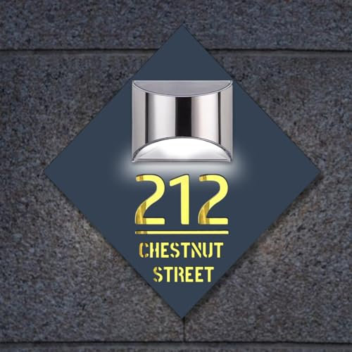 ALICESER Custom Solar Light House Number Plaques - Laser Cut Door Name Address Street - Modern Outdoor for Office, Garden, Yard