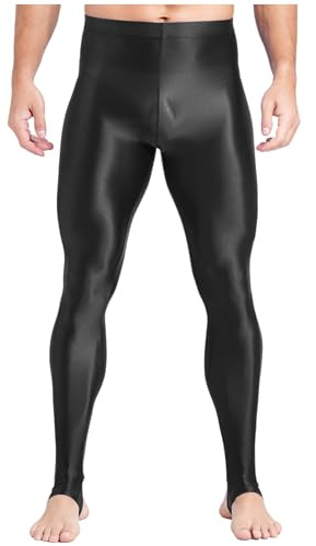 iEFiEL Herren Sporthosen Glossy Leggings Lang Strumpfhosen Eng Stretch Hosen Sportlich Tanzhosen Kompressionhosen Schwarz L