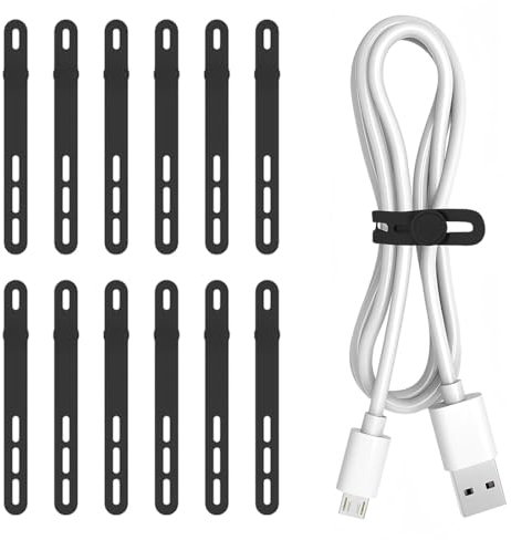 COYUN 12pcs Organisateur de Cable, Range Cable Bureau, Enrouleur de Câbles Réutilisable, Organisateur élastiques pour Organiser les Câbles de Charge, Audio et Réseau,noir