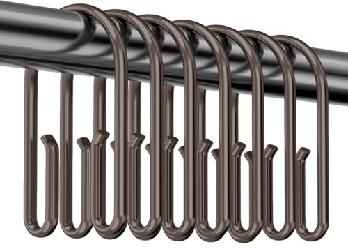 Bronze Shower Curtain Hooks Rings，Double Sided Shower Curtain Hooks Rust Proof，12 pcs Shower Hooks for Inside Shower，Smooth Sliding Anti-Drop Double Shower Rings for Curtain