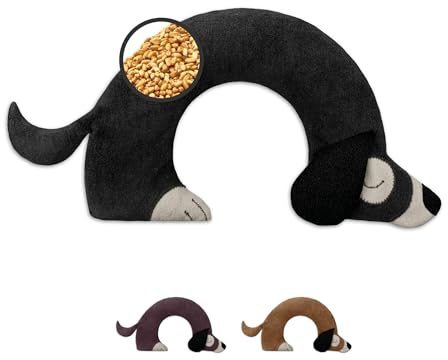 LESCHI Coussin chauffant micro ondes en coton 100% bio, Chien noir, Bouillotte graines de blé 100% bio, Bouillotte micro-ondes idéale pour réchauffer cervicale, épaules, cou, nuque