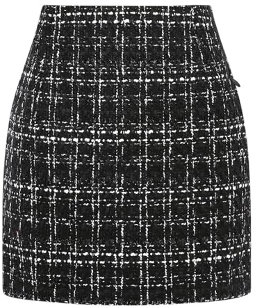 WIFFGO Womens Plaid Skirt 2025 Fall Dress Winter High Waisted Mini Wool Bodycon Pencil A line Dresses Outifts, Q:tweed Black, M